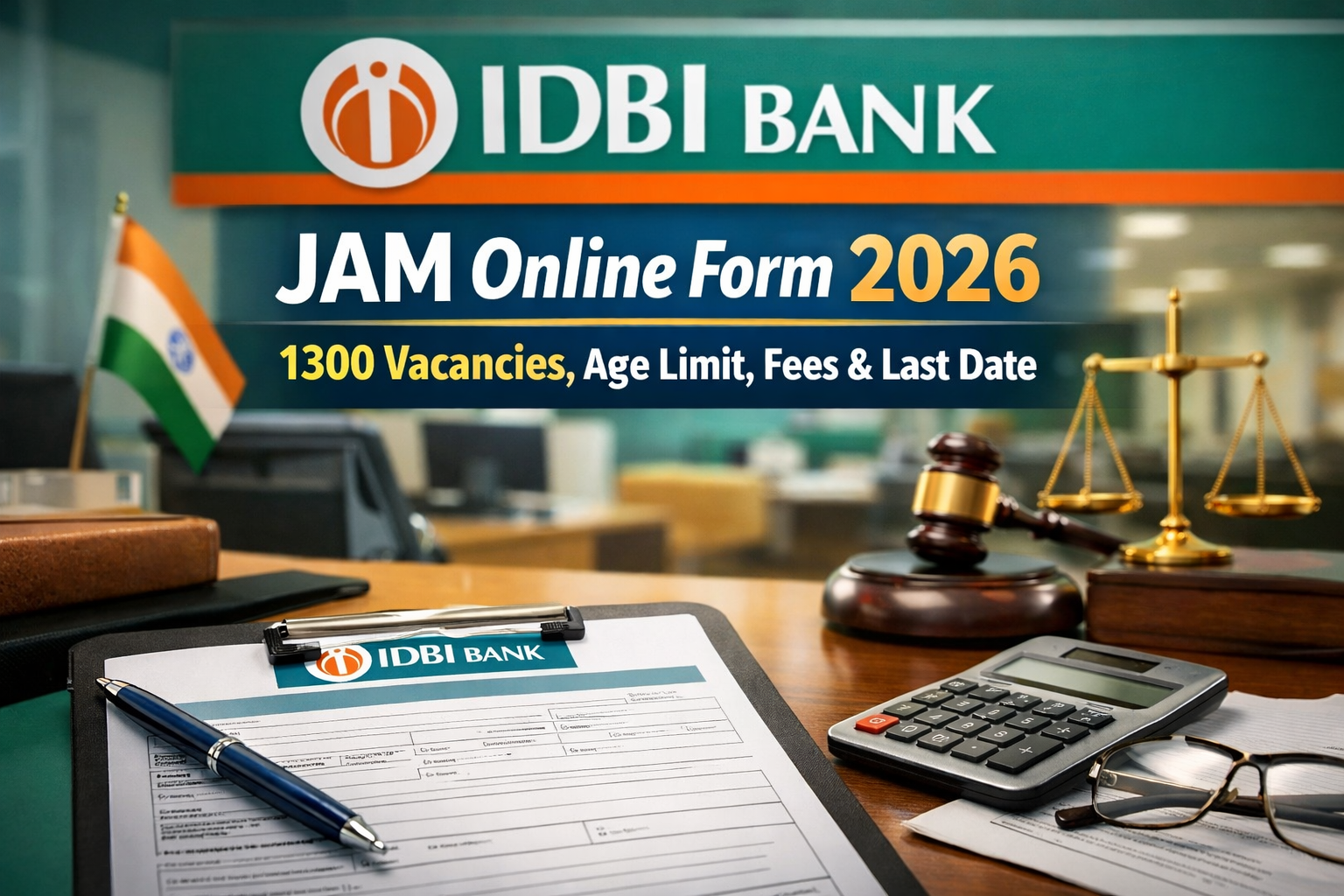 IDBI Bank JAM Online Form 2026: 1300 Vacancies, Age Limit, Fees & Last Date