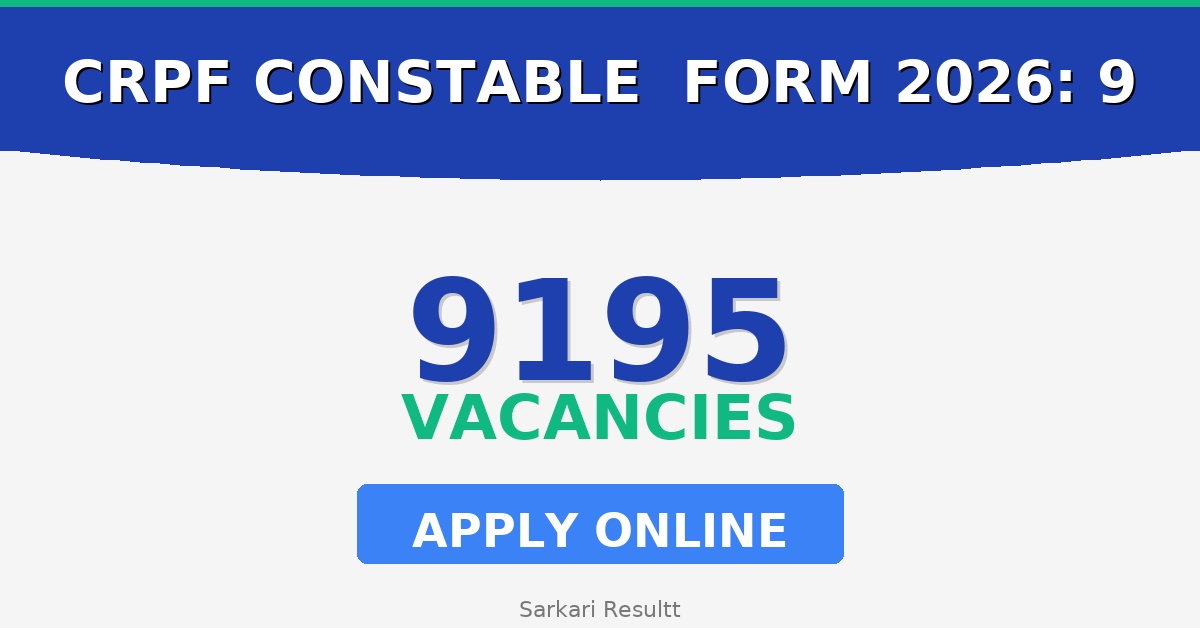 CRPF Constable Online Form 2026: 9195 Vacancies, Age Limit, Fees & Last Date
