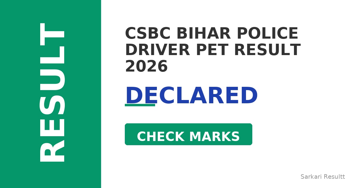 CSBC Bihar Police Driver PET Result 2026 – Declared, Check Marks, Download Score Card & Cutoff