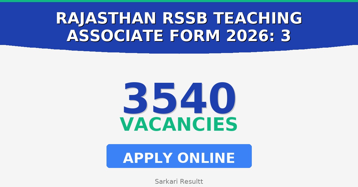Rajasthan RSSB Teaching Associate Online Form 2026: 3540 Vacancies, Age Limit, Fees & Last Date
